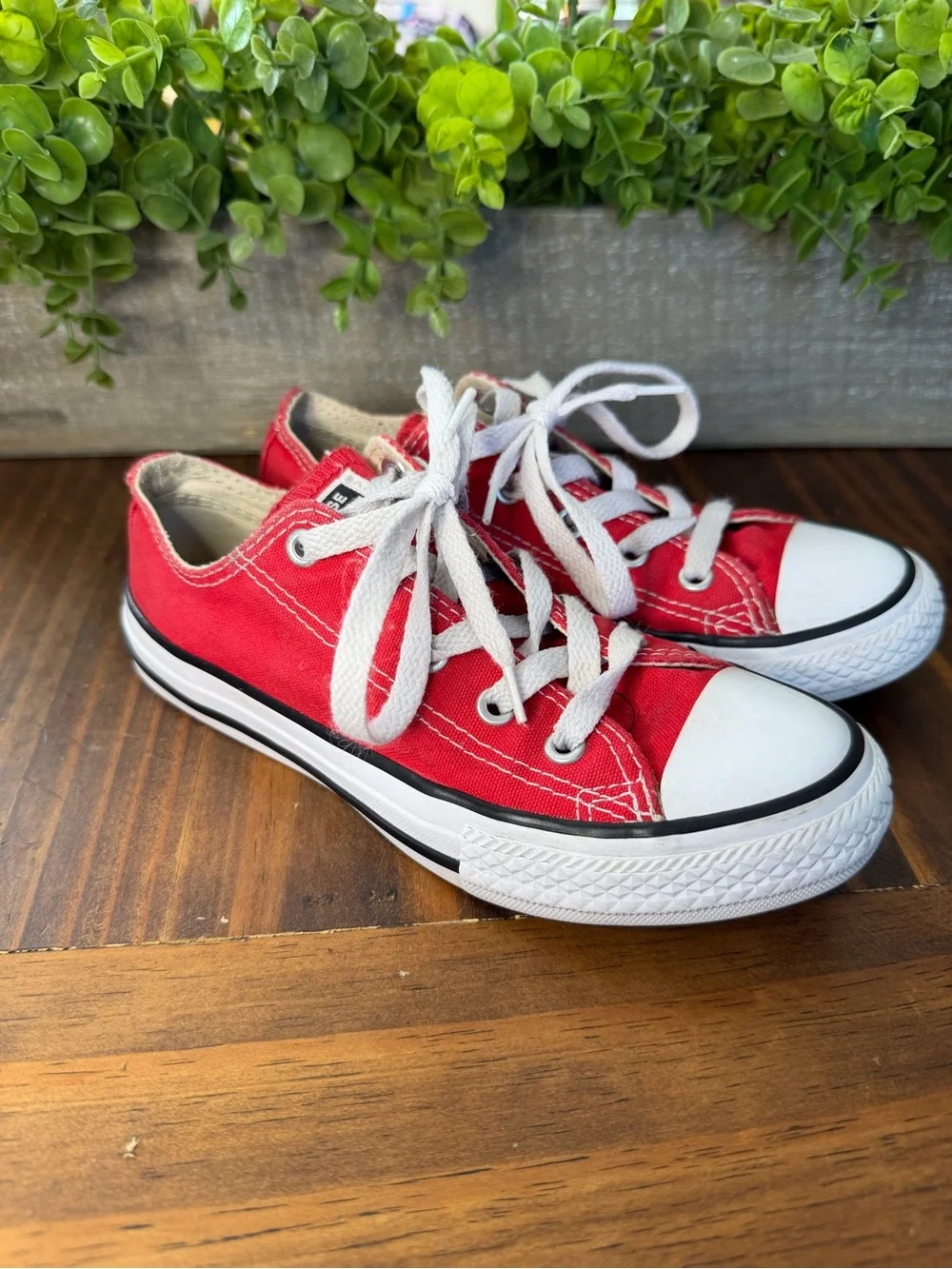 Classic Red Canvas Kids Sneakers - Converse Style Low Top Size 1Y